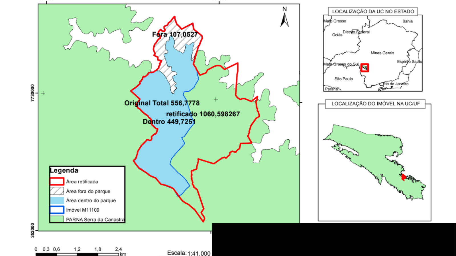 Mapa mostra área de fazenda desapropriada na Serra da Canastra, dentro de UC